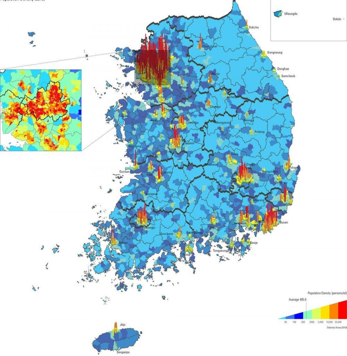Mapa de densidade da Coreia do Sul (ROK)