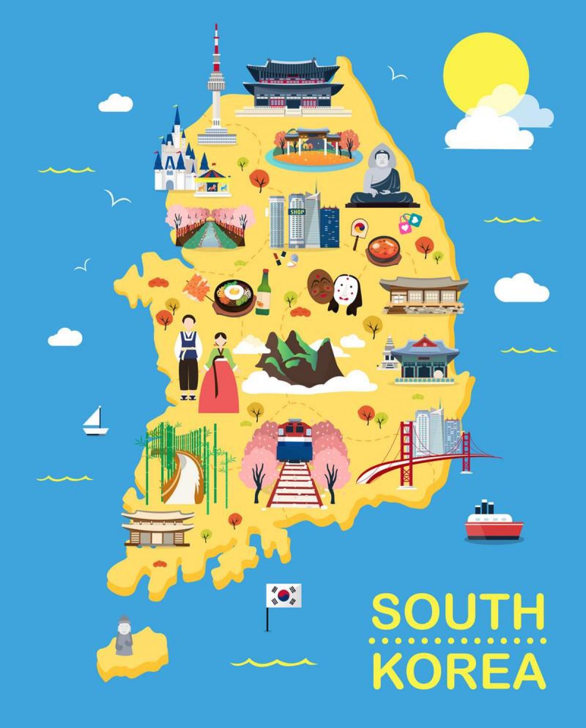 Mapa das atrações turísticas da Coréia do Sul (ROK)