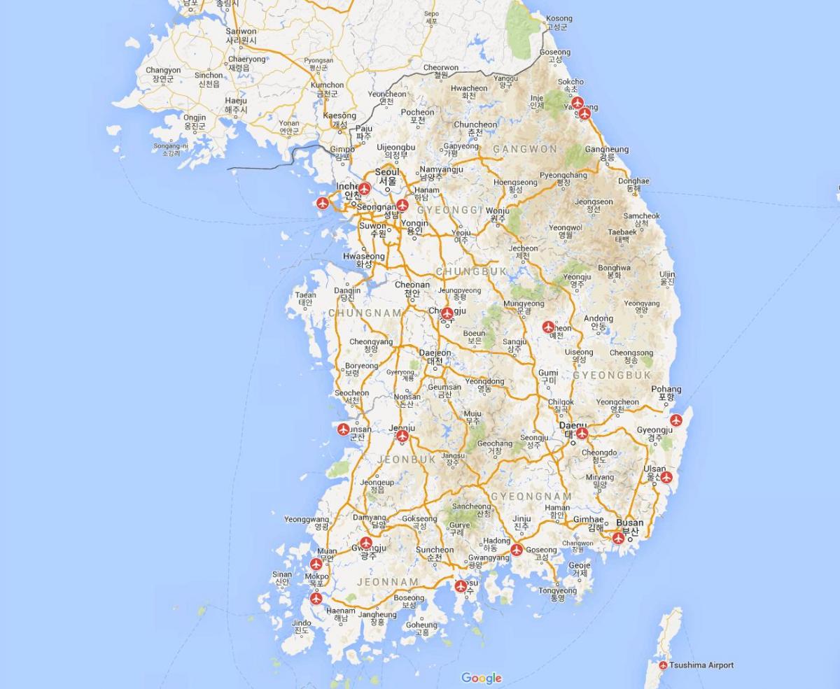 Mapa dos aeroportos da Coreia do Sul (ROK)