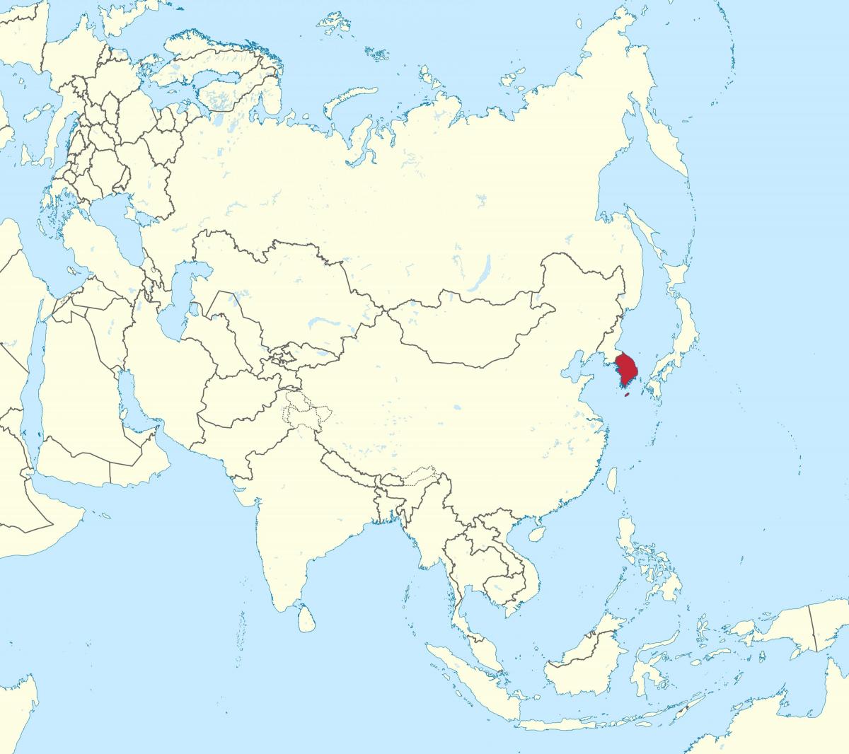 Localização da Coreia do Sul (ROK) no mapa da Ásia