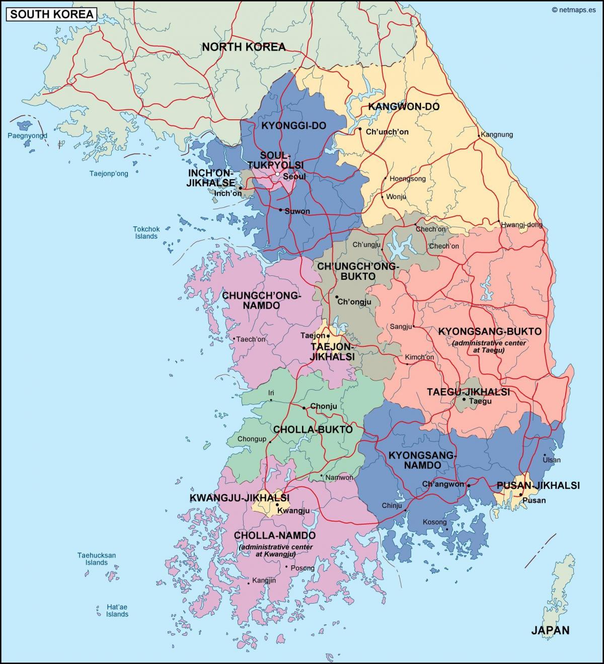 Mapa administrativo da Coreia do Sul (ROK)