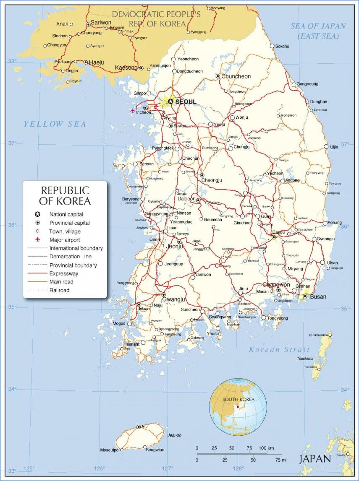 Mapa do país Coreia do Sul (ROK)
