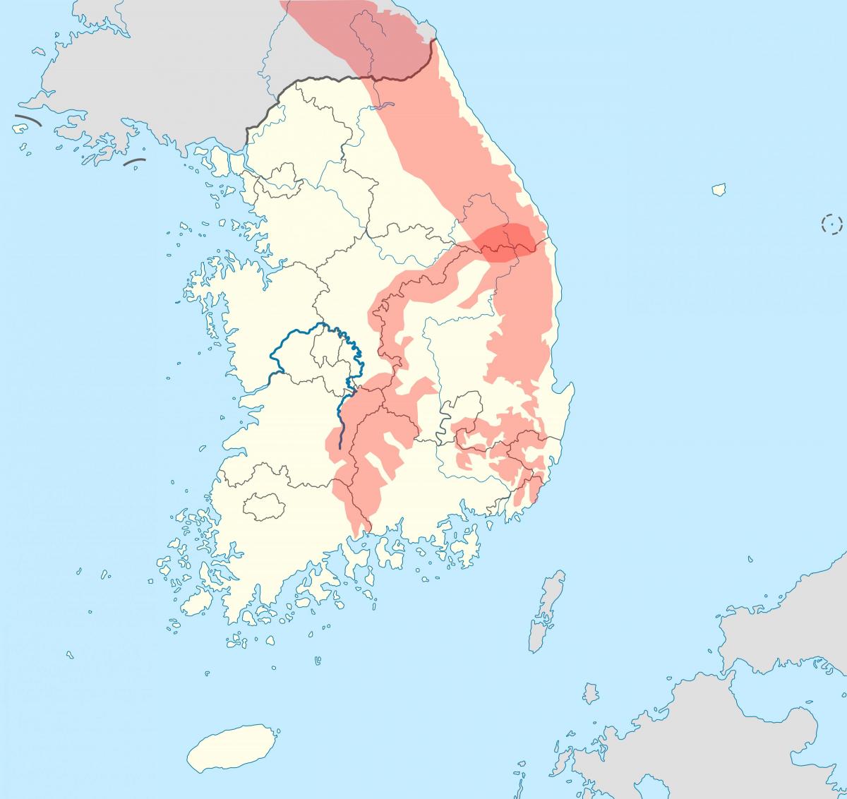 Mapa das montanhas na Coreia do Sul (ROK)