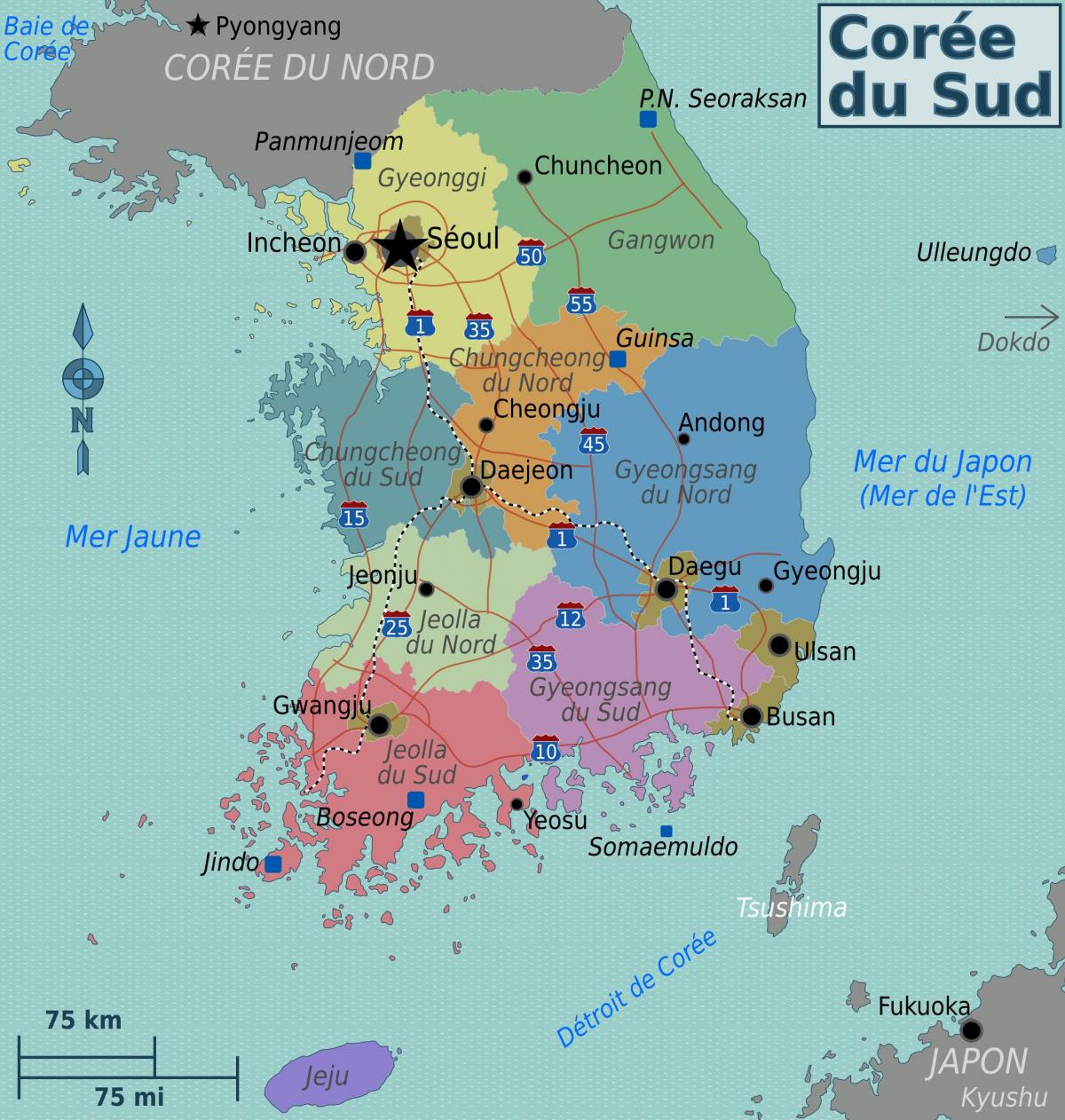 Mapa das áreas da Coreia do Sul (ROK)