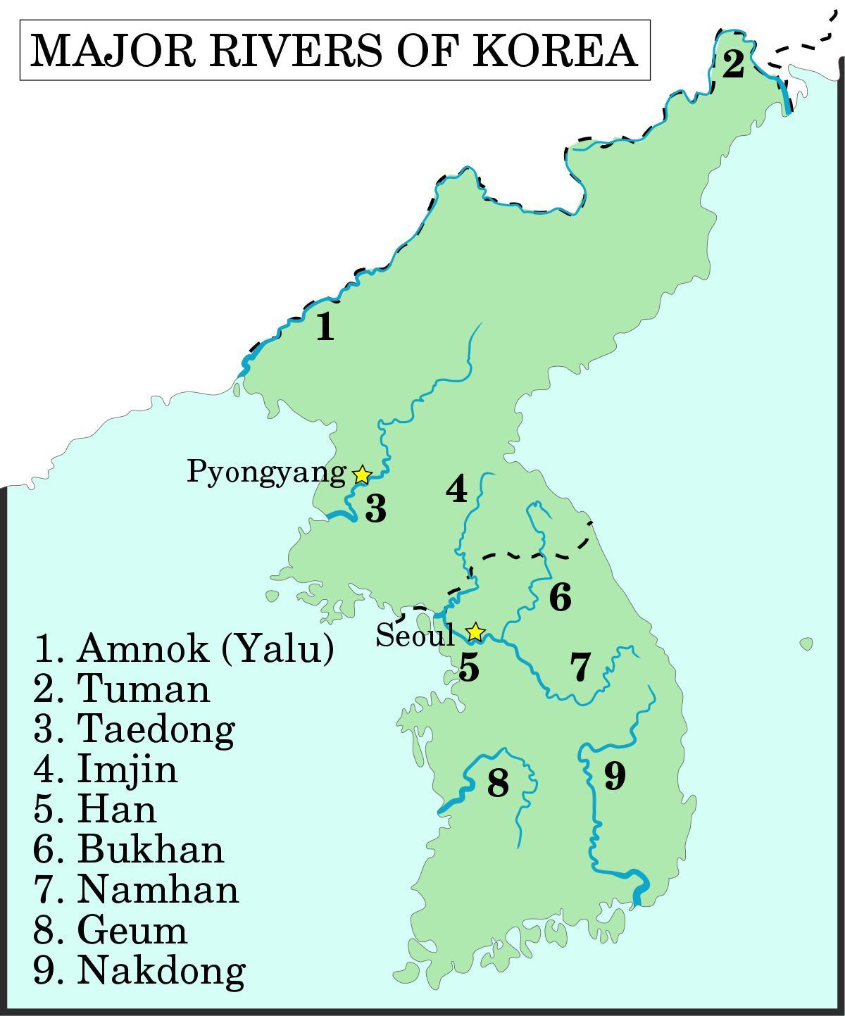 Rios na Coreia do Sul (ROK) mapa