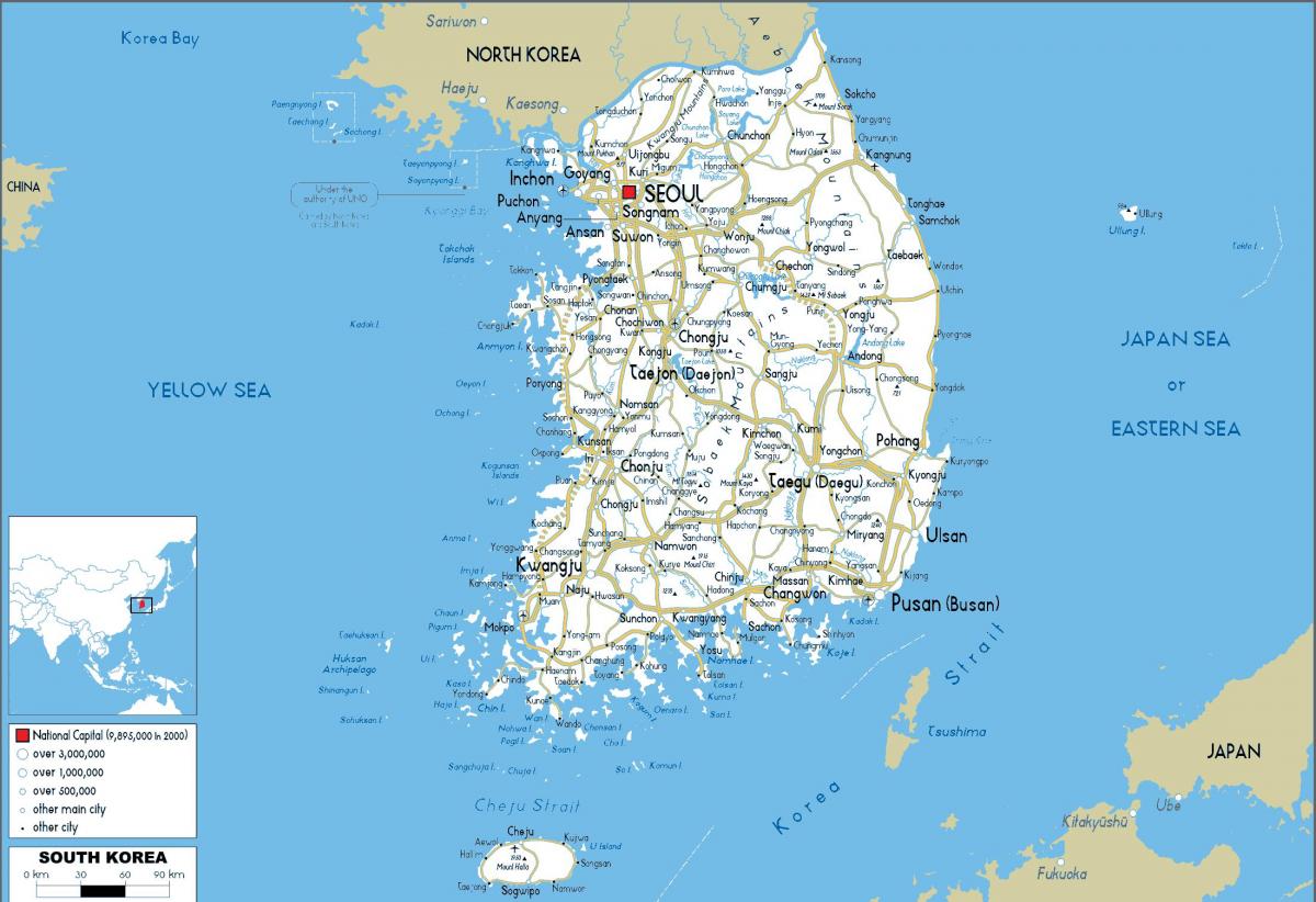 Grande mapa da Coreia do Sul (ROK)
