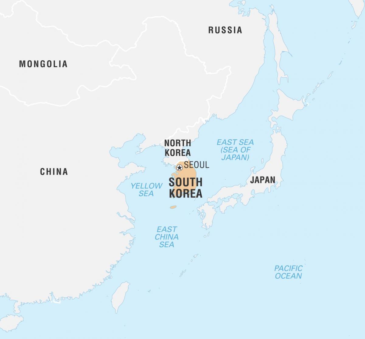 Mapa da Coreia do Sul (ROK) e dos países limítrofes