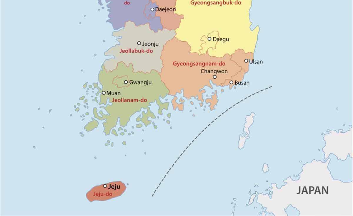 Mapa do Sul da Coreia do Sul (ROK)